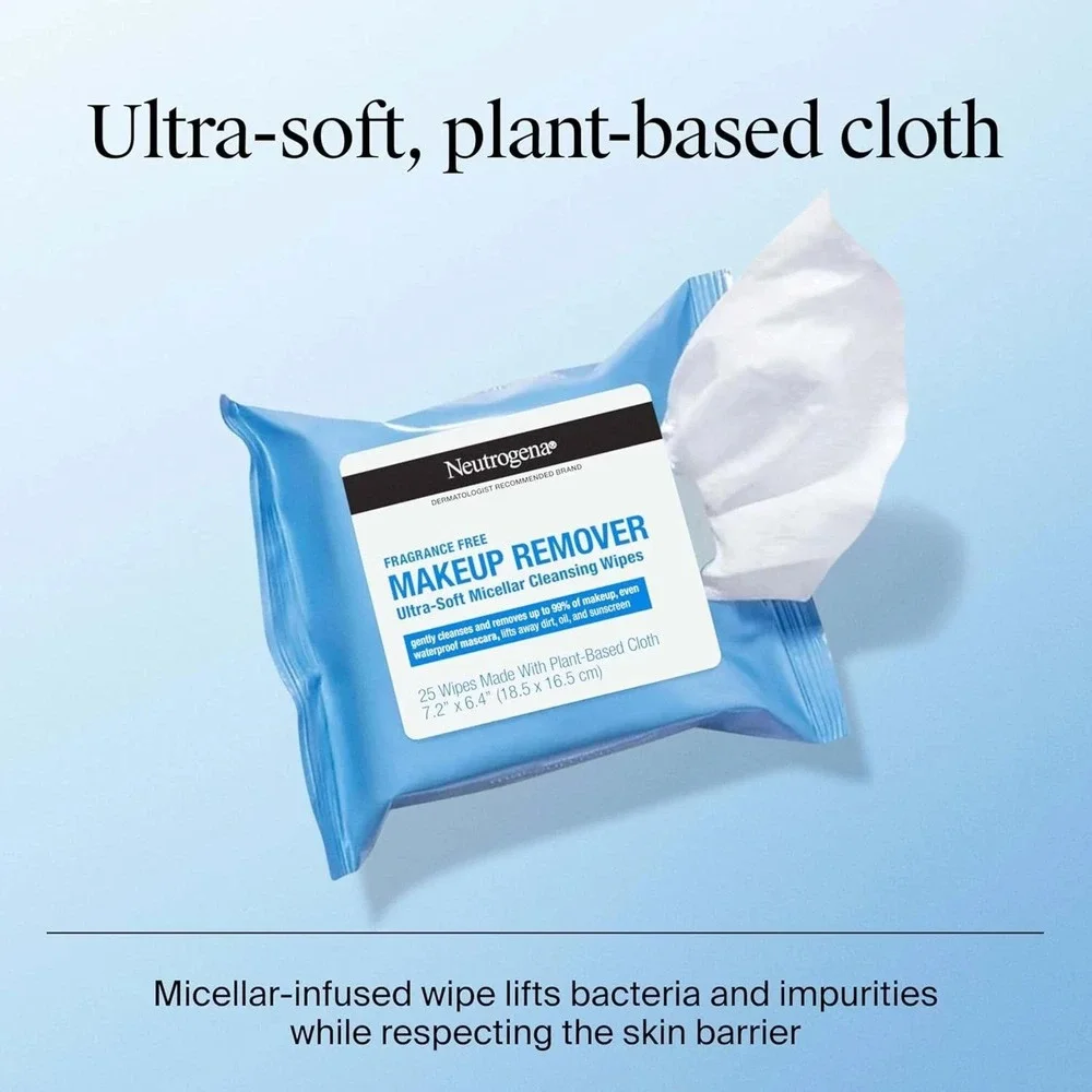 Neutrogena Makeup Remover Wipes Unisex 50ct Blue NEW Fragrance Free Micellar 2pk